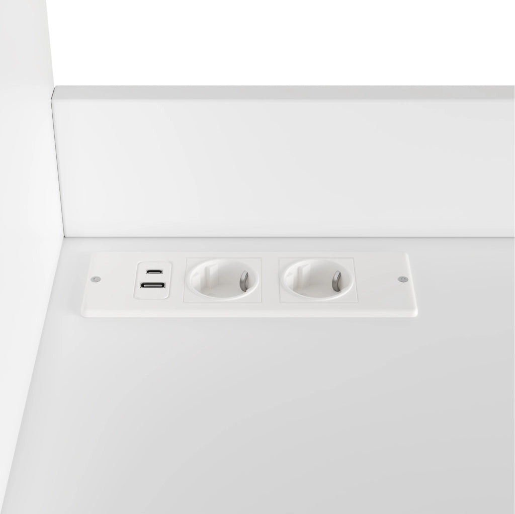 Credenza alta 120x40x178 cm bianca in truciolare, contenitore e USB