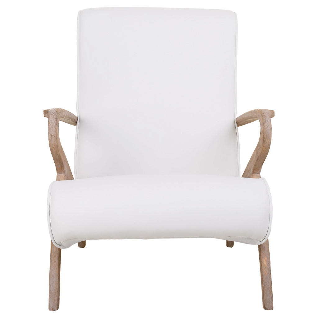 Poltrona in legno imbottita in similpelle bianca 57x55x33/85h