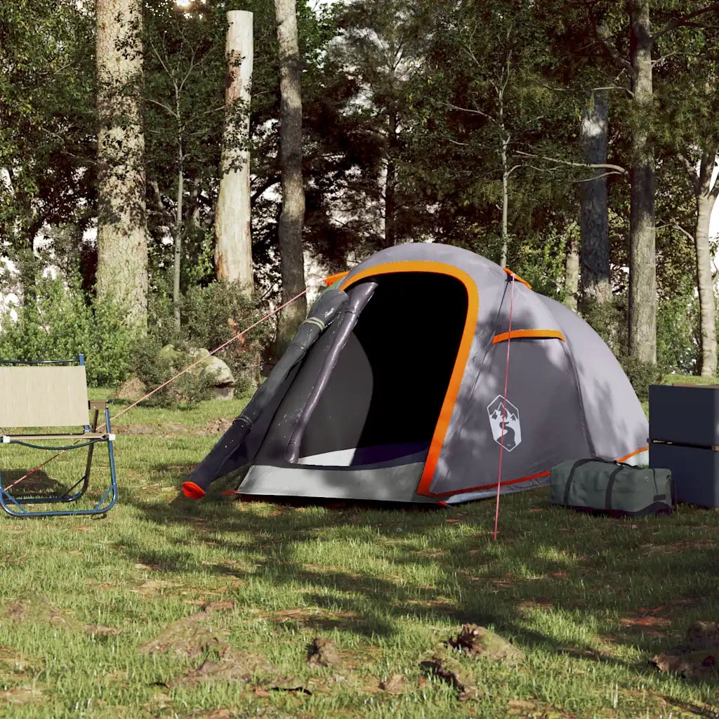 Tenda da Campeggio a Tunnel per 2 Persone-Tenda per Escursionismo Grigio e Arancione