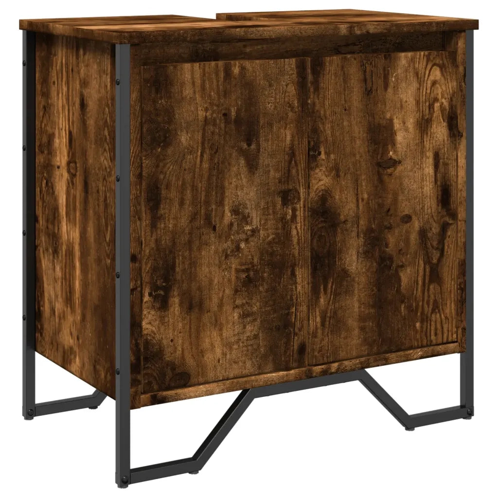 Mobile bagno dal design moderno 60 x 35 x 60 cm ampio spazio contenitivo legno composito finitura rovere affumicato 02_0049570