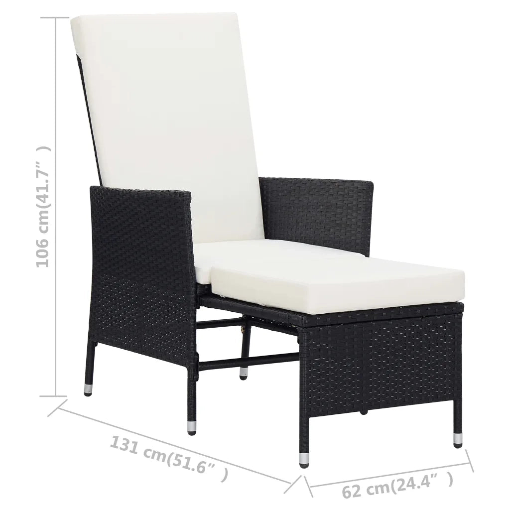 Sedia da Giardino | Sedie da Esterno Reclinabile con Cuscino in Polyrattan Nero