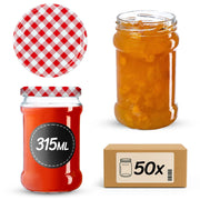 KADAX 50x Barattoli per Conserve Barattolo di Vetro da 315ml Marmellata di Miele + Tappi Fi66