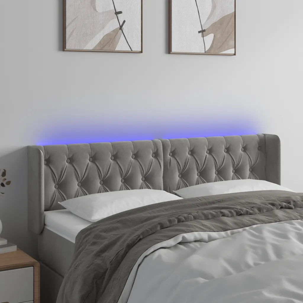 Testiera | Testata Grigio Chiaro a LED 147x16x78/88 cm in Velluto