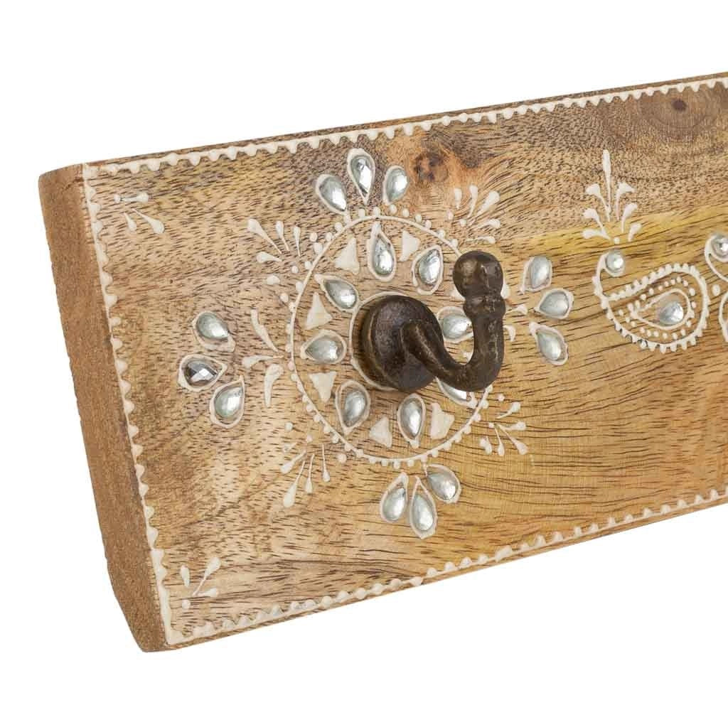 Portabito in legno con 3 ganci verniciato a mano marrone 48x5x10h