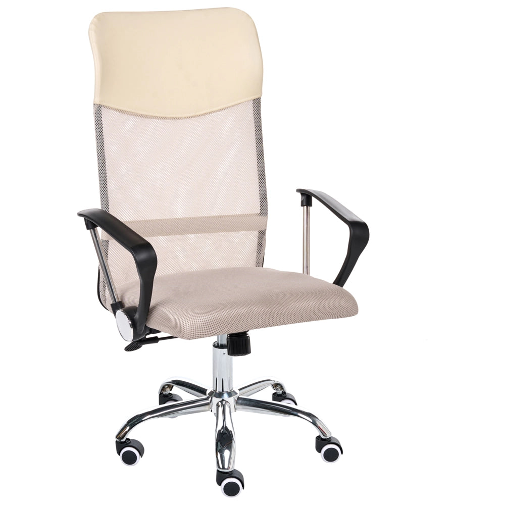 Sedia da ufficio rete beige ed alzata a gas regolabile in altezza girevole e inclinabile