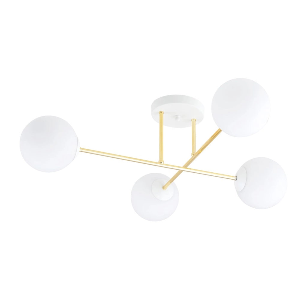 Lampada a sospensione MAGNUM in acciaio oro e vetro bianco
