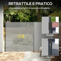 Tenda Laterale Retrattile 400x160 cm con Maniglia, in Metallo, Alluminio e Poliestere, Grigio Chiaro