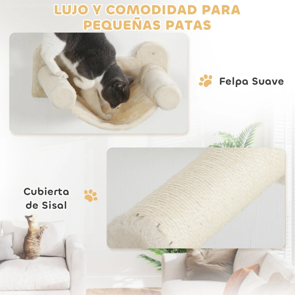 Gioco per Gatti da Parete con Piattaforma Amaca e Graffiatoio ¨C zephmum ¨C Beige