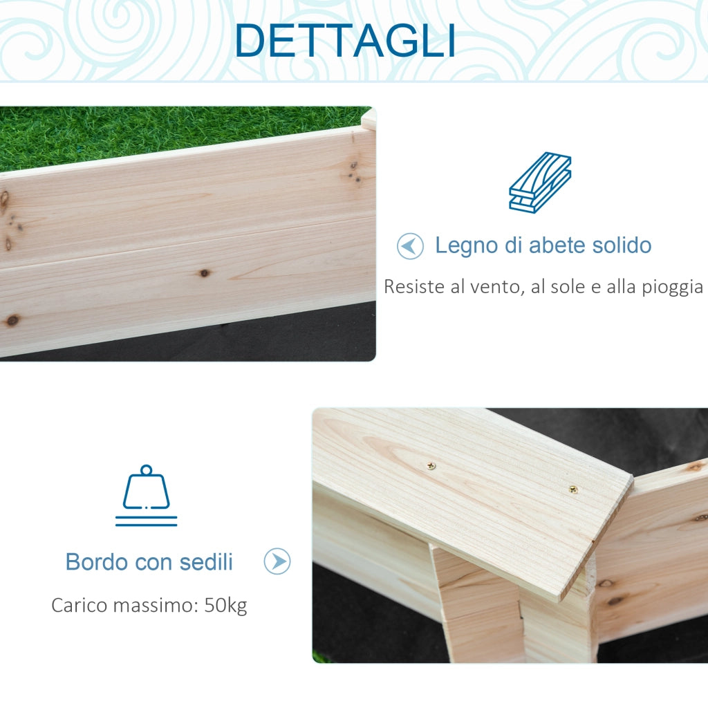 Sabbiera per Bambini 139,5x139,5x21,5cm con 4 Sedute Angolari e Copertura in Legno di Abete