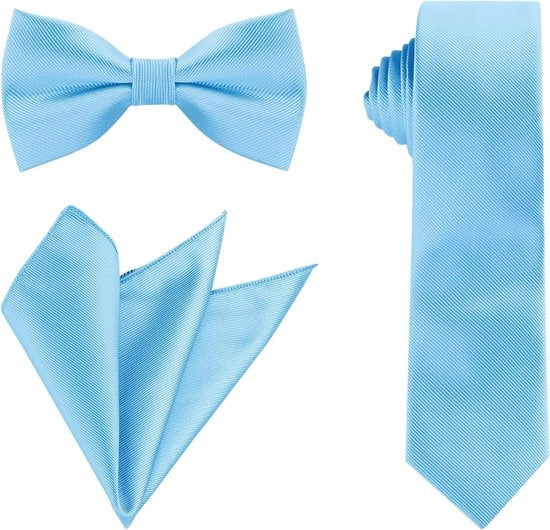 Set di cravatte a fiori per uomo, satino, azzurro cielo, formato festivo