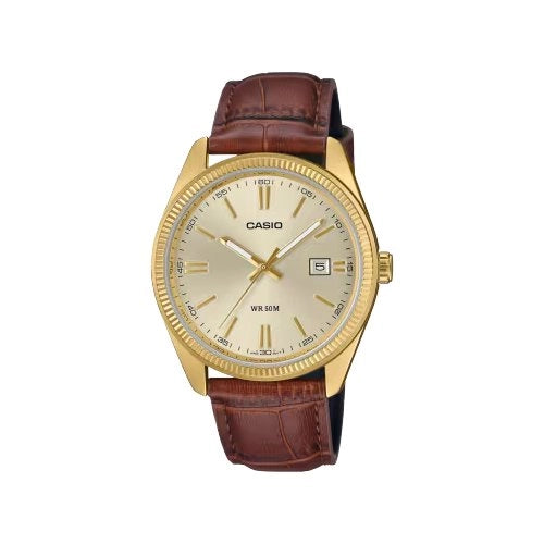 Orologio casio mtp 1302pgl 9avef standard gold e brown