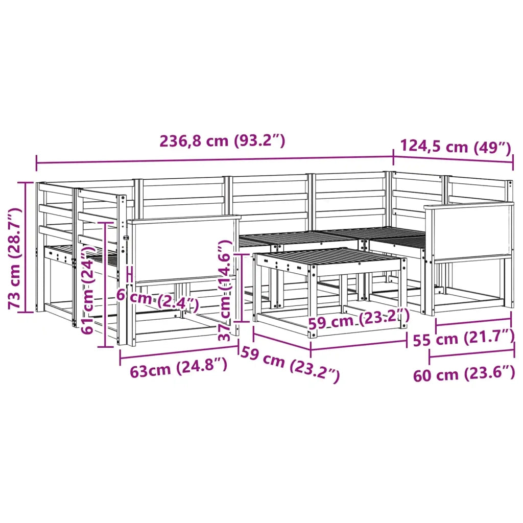 Set di divani da esterno 7 pcs Naturale