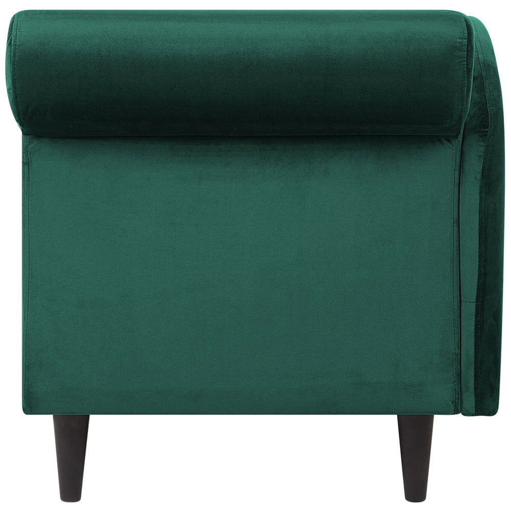 Chaise longue rivestimento in velluto verde con contenitore a versione destra con cuscino