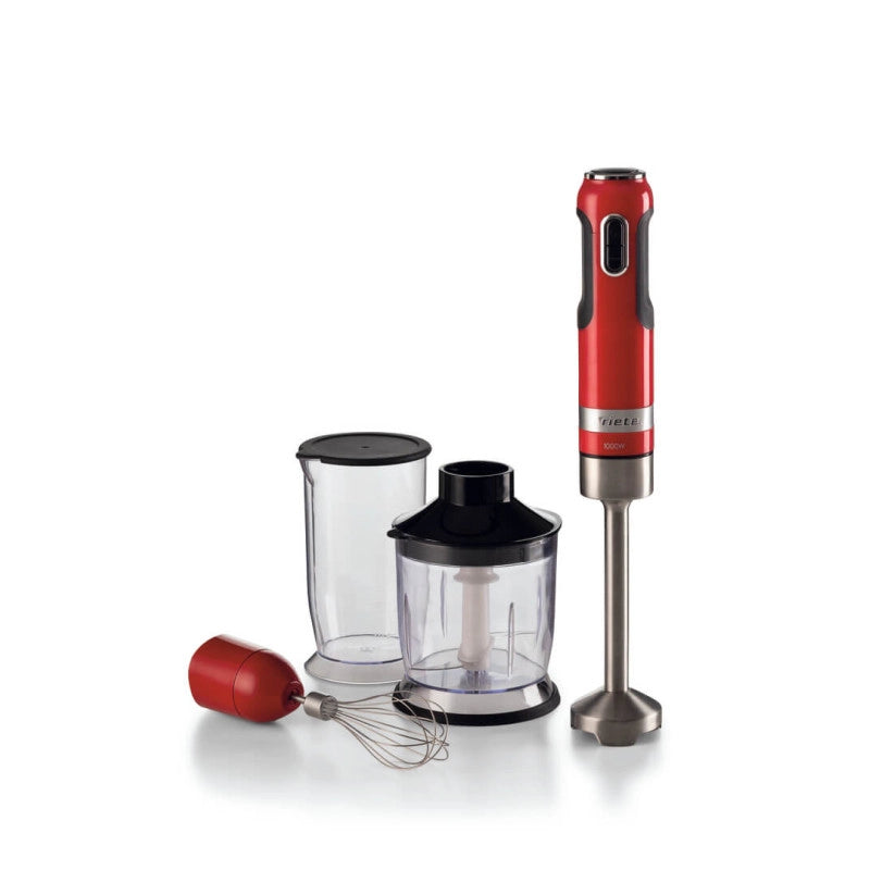 Frullatore a immersione 1000W - 10 velocità + turbo - Accessori inclusi - Rosso