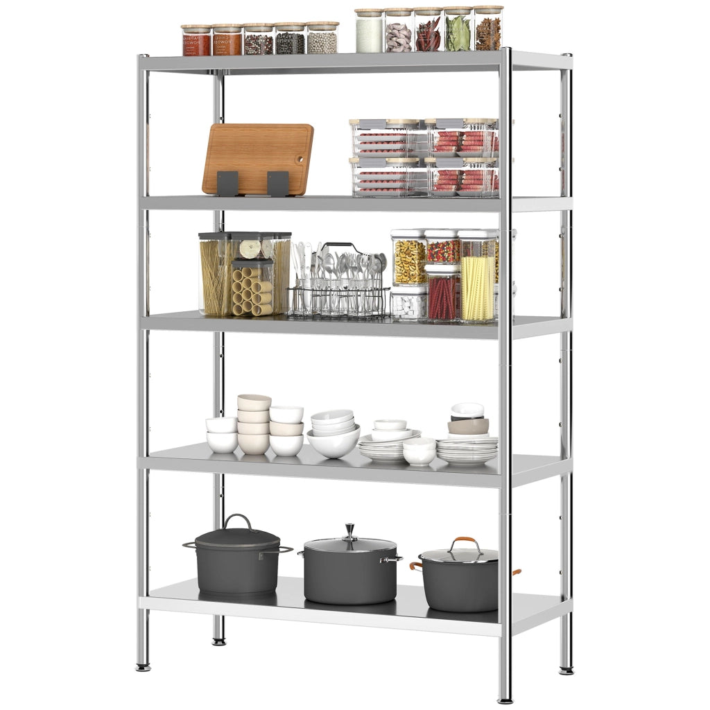 Scaffale 5 Livelli Regolabile ¨C Minimal ¨C Acciaio Inox 91x40x139 Argento