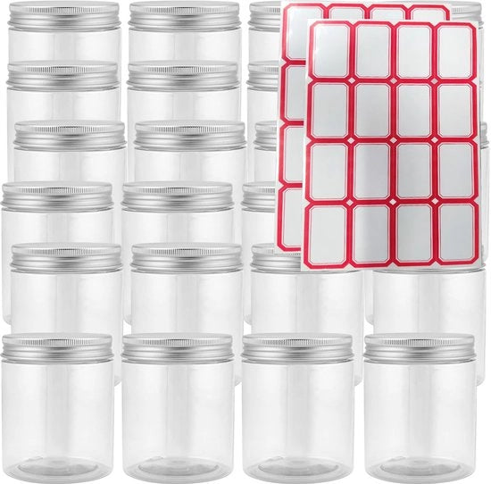 Pacchetto di 24 contenitori in plastica da 250ml - contenitori trasparenti - contenitori impermeabili - coperchi in alluminio - duraturi - facili da pulire - contenitori per archiviazione