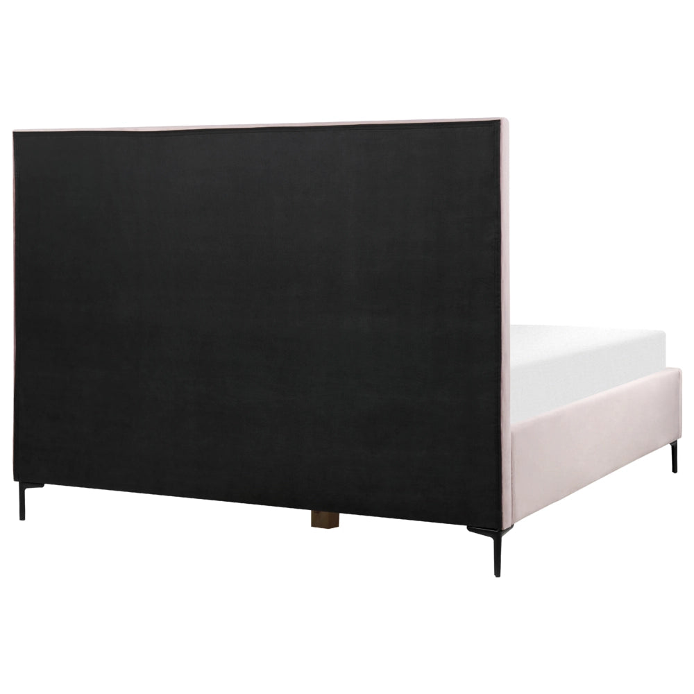 Letto in velluto rosa 180 x 200 cm con testiera imbottita ottomana con gambe in metallo Nero