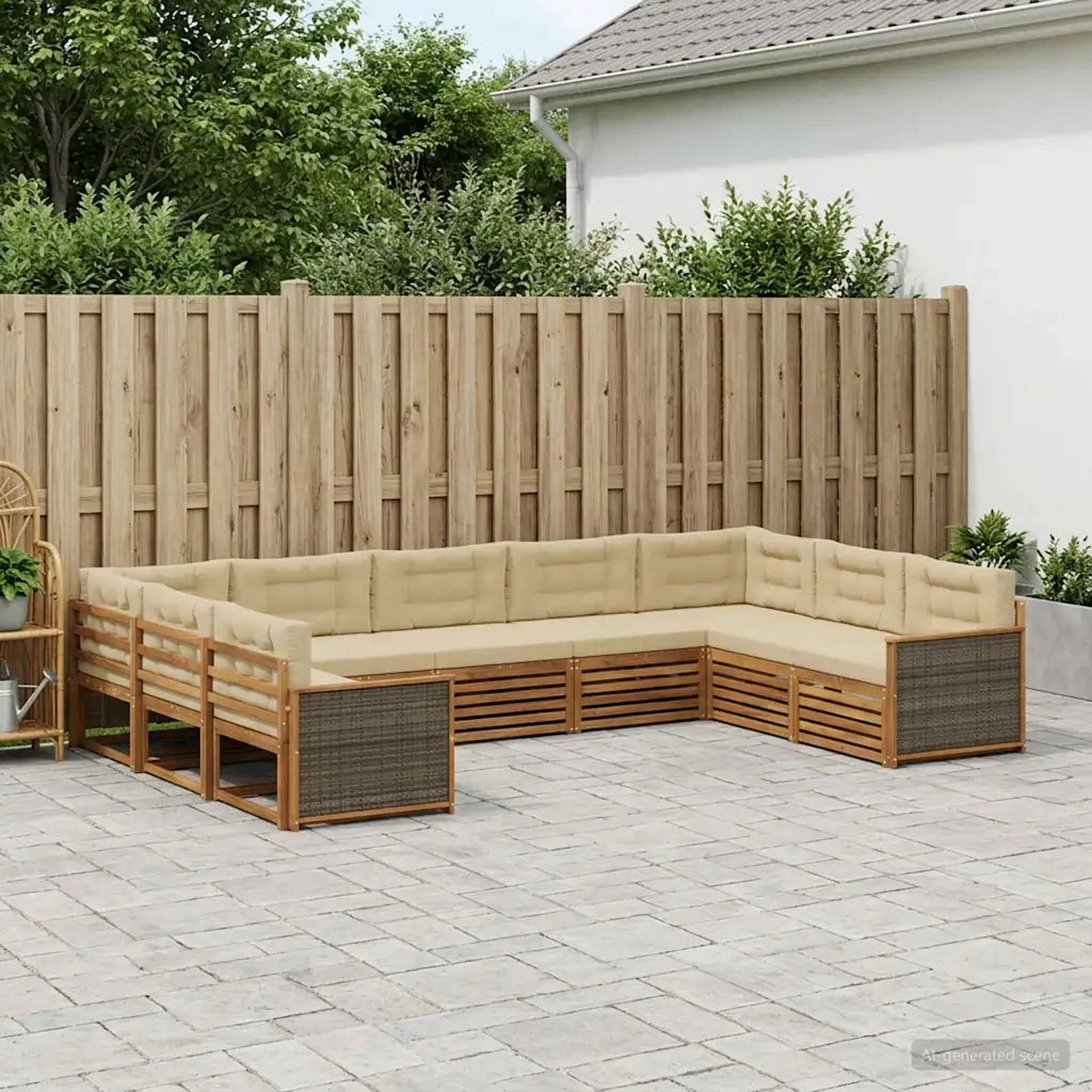 Set di divani da esterno con cuscino 9 pcs Naturale e Beige