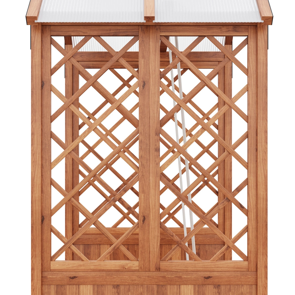 Fioriera Con Grigliato E Altalena; Tetto PC Anti-UV; Legno Massello Marrone; per Giardino Terrazza Balcone 163¡Á142¡Á70 cm
