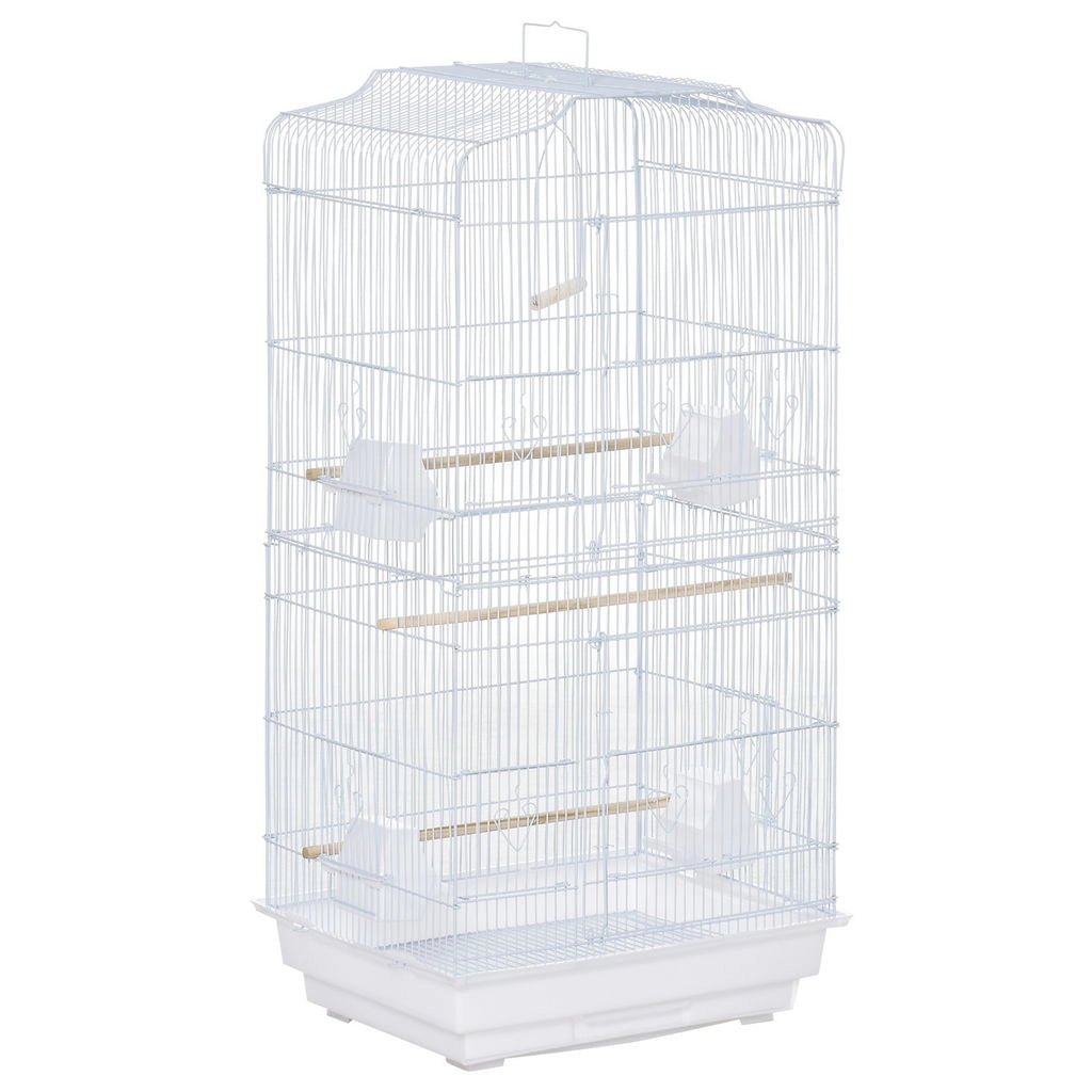 GABBIA PER UCCELLI CON TRESPOLI, ALTALENA E CIOTOLE, VOLIERA IN METALLO E PLASTICA, 46.5X35.5X92CM, BIANCO