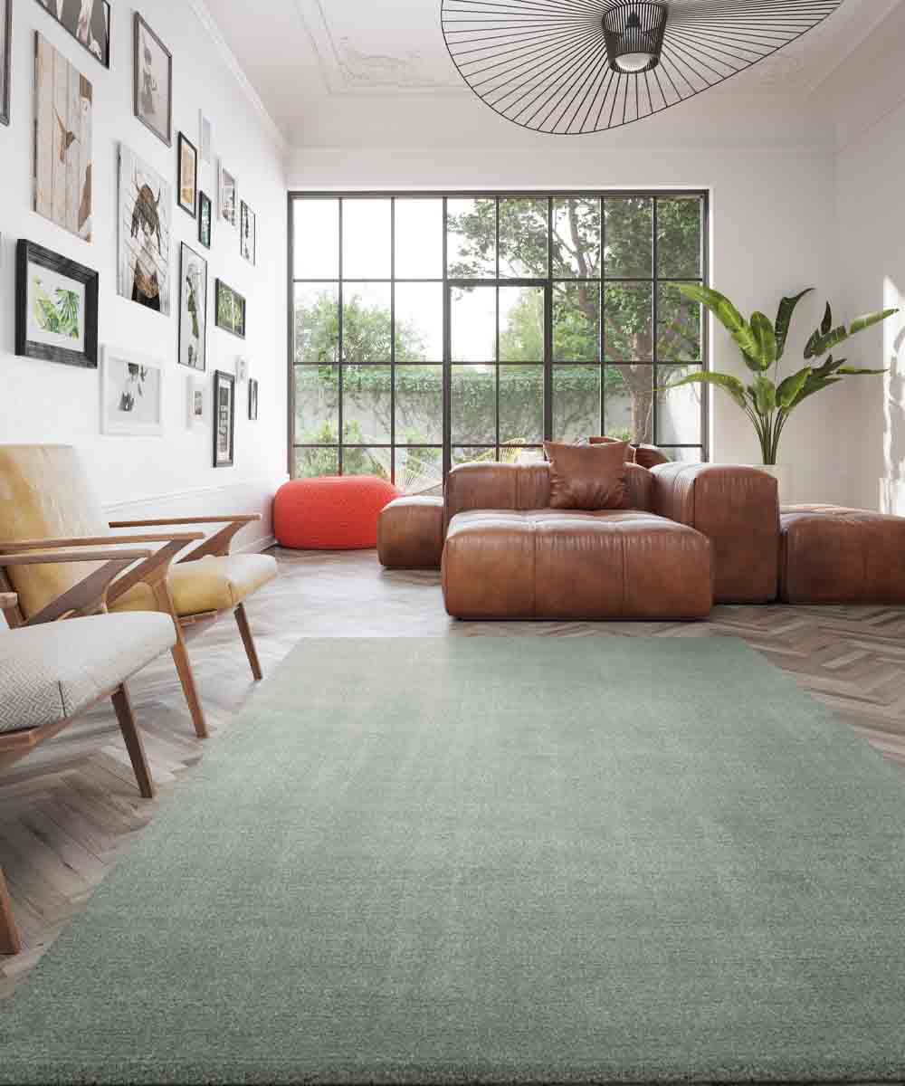 Tappeto FEEL VERDE cm.60x115 passatoia tinta unita moderno, pelo morbido resistente e lavabile in lavatrice