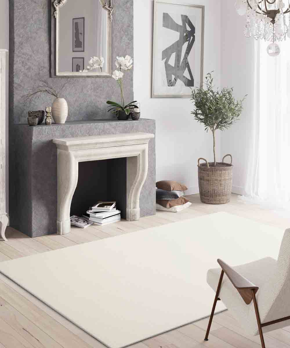 Tappeto FEEL BIANCO tinta unita moderno, pelo morbido resistente e lavabile in lavatrice cm.120x170