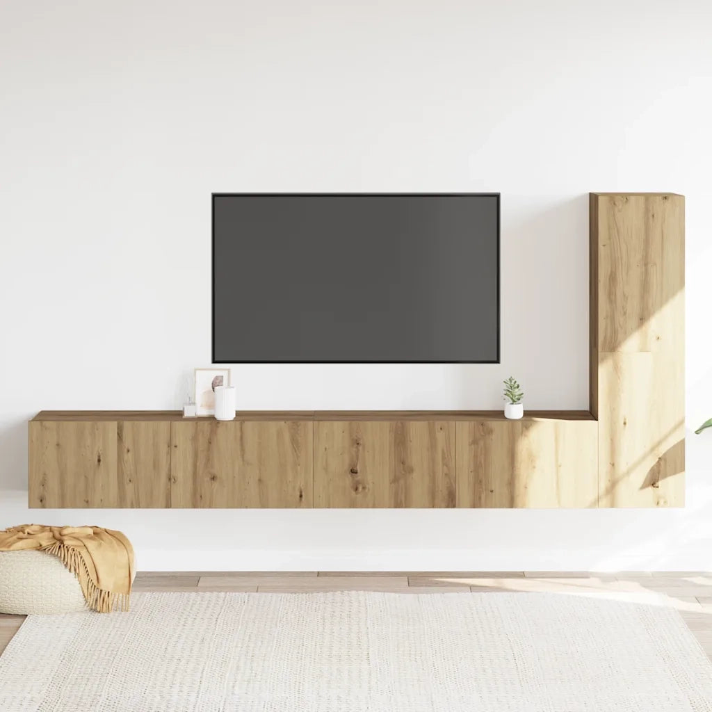 Mobili TV a Parete 3 pz | Armadietto TV | Mobile Porta TV Rovere Artigianale in Legno Multistrato