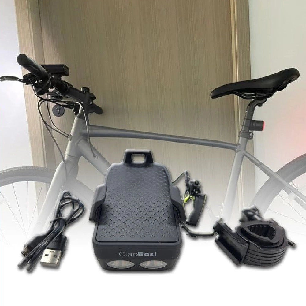 Trade Shop - Luce Torcia Anteriore Per Bici Bicicletta Con Campanello Incorporato Ipx6 T-9293 -