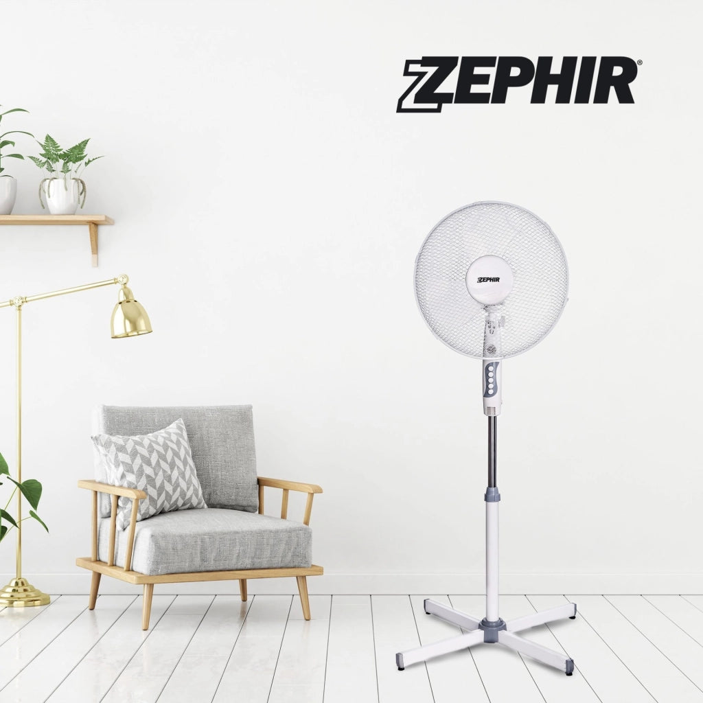 Zephir Ventilatore a piantana 40 cm altezza 133 cm 3 velocità oscillazione griglia di sicurezza base a croce luce notturna 45 W