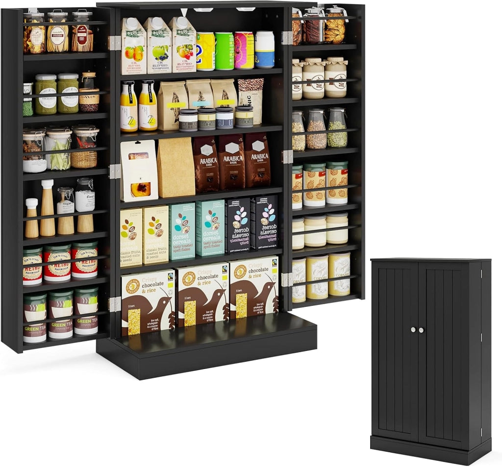 Armadietto Portaoggetti da Cucina, Credenza Aoggiorno a Doppia Porta con Ripiano Regolabile, Mobiletto Multioso con Dispositivo Antiribaltamento per Sala da Pranzo, 59x30,5x103cm (Bianco)