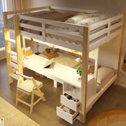 Letto a castello con scrivania, cassetti e pannello forato 140x200/90x200