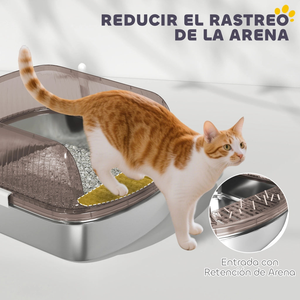 Arenero per Gatti Coperto con Bandeja in Acciaio Inox ¨C Minimal ¨C Grigio