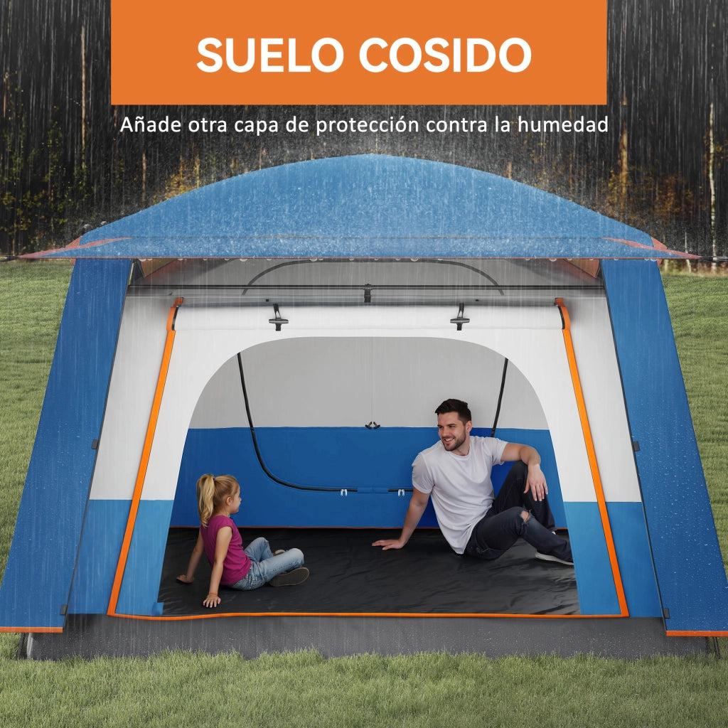 Tenda da Campeggio 4 Persone 2 Camere Soggiorno Impermeabile 430x305 cm Grigio Blu ¨C zephmum