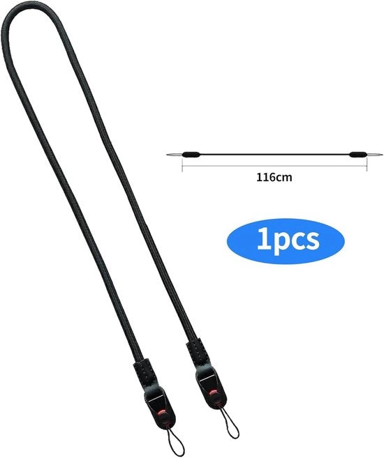 Strumento per polsriem con chiusura rapida e corda per fotocamera reflex o a spettro completo in nero, 116 cm di lunghezza.