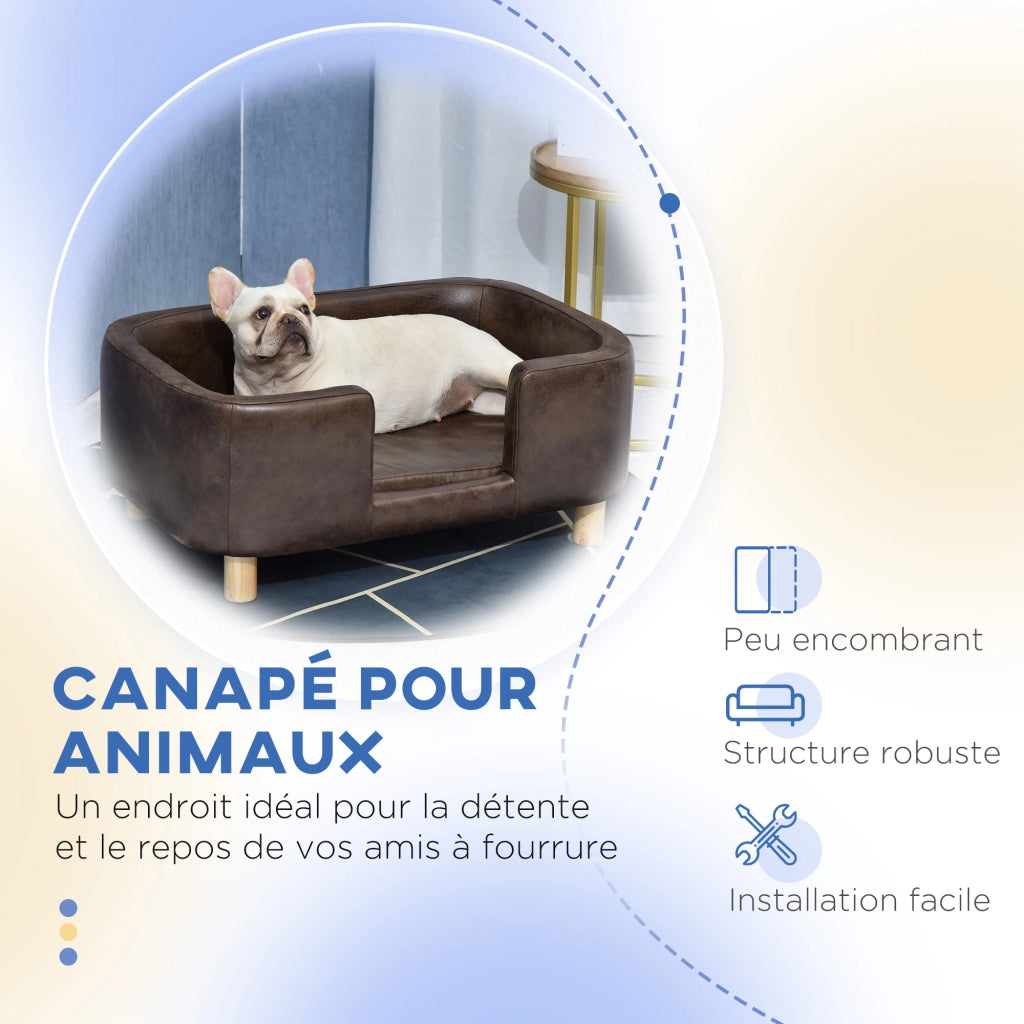 Letto per cani e gatti con cuscino imbottito e piedi in legno massello ¨C zephmum ¨C microfibra marrone 74x48,5x31 cm