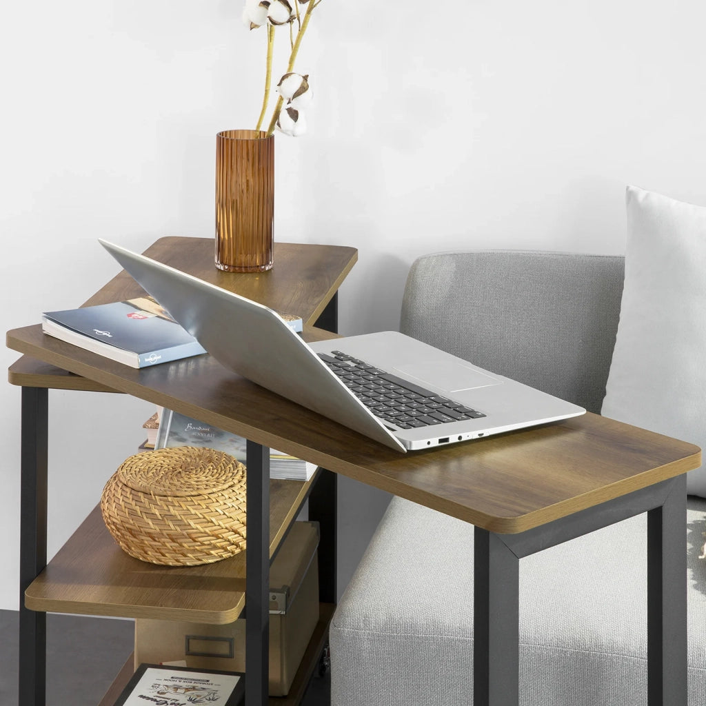 Tavolino da caffè con ruote Tavolini Comodino Piccolo, Scrivania ad angolo Consolle Porta Stampante, L133xP69xA30cm, Marrone scuro FWT83-PF