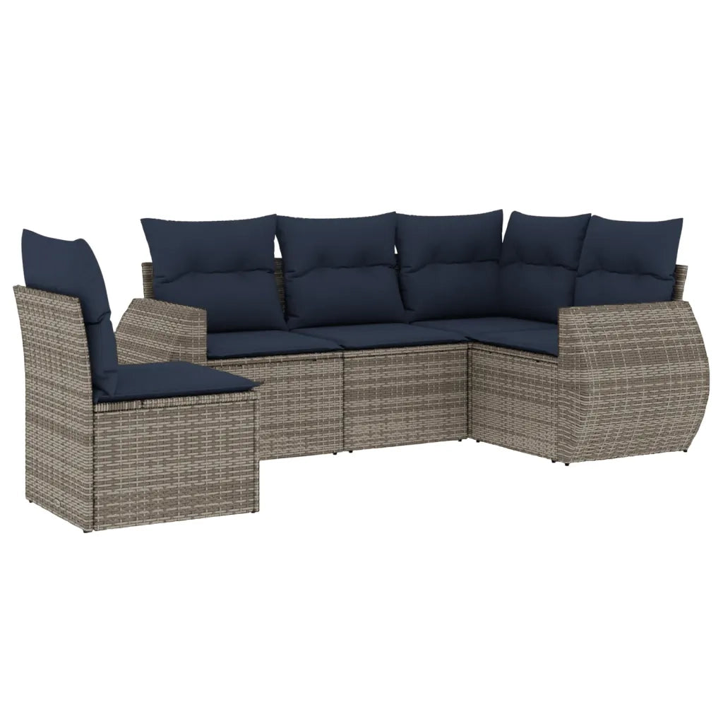 Set Divani da Giardino 5 pz con Cuscini Grigio in Polyrattan 3221370