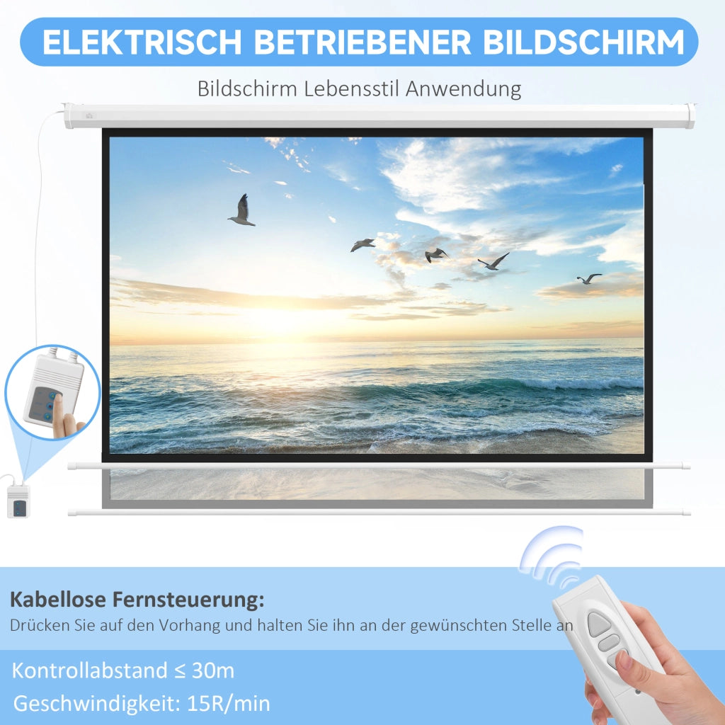 Schermo per proiettore elettrico 266 x 149 cm 16:9 con telecomando per home cinema e presentazioni, in metallo, bianco