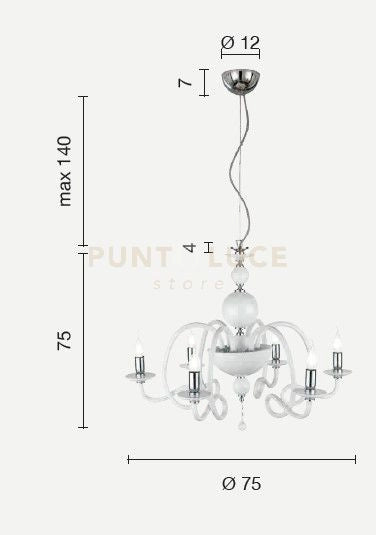 LAMPADARIO VIVALDI 6 LUCI TRASPARENTE CROMO ATTACCO E14 D.75CM