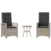 Set da Bistr¨° 3 pz | Set Salotto da Giardino con Cuscini Grigio Chiaro in Polyrattan