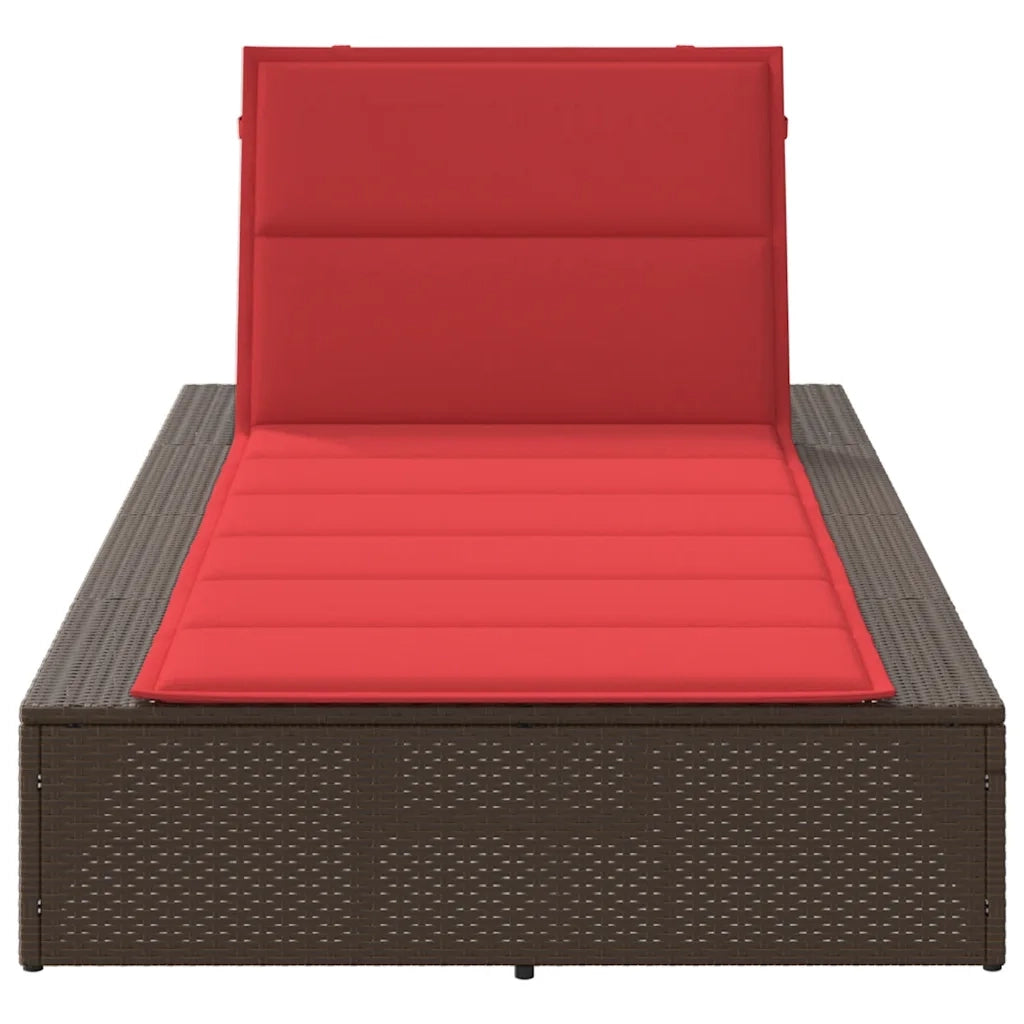 Lettino Prendisole con Cuscino Galleggiante Marrone Polyrattan