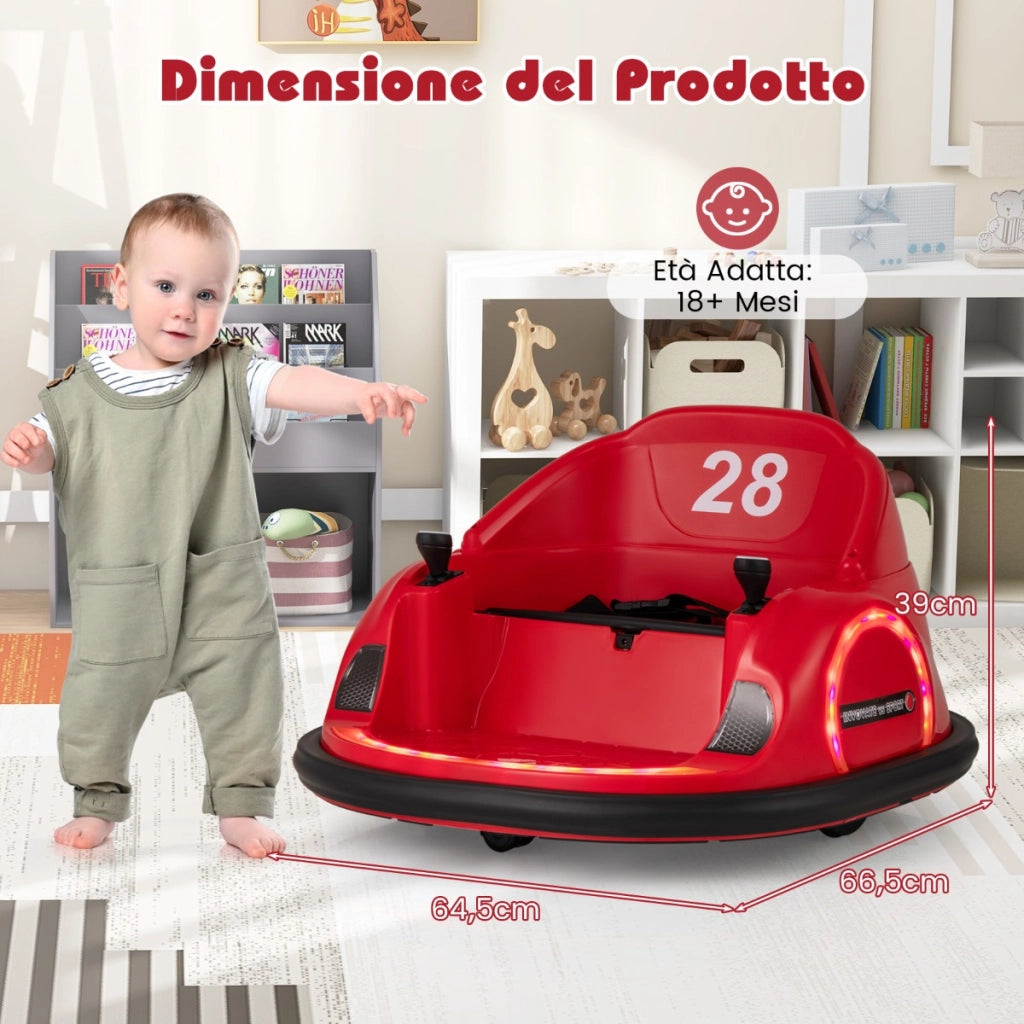Auto a paraurti per bambini con luci LED connessione wireless musica e suoni, Auto a scoppio per bambini dai 18+ mesi Rosso
