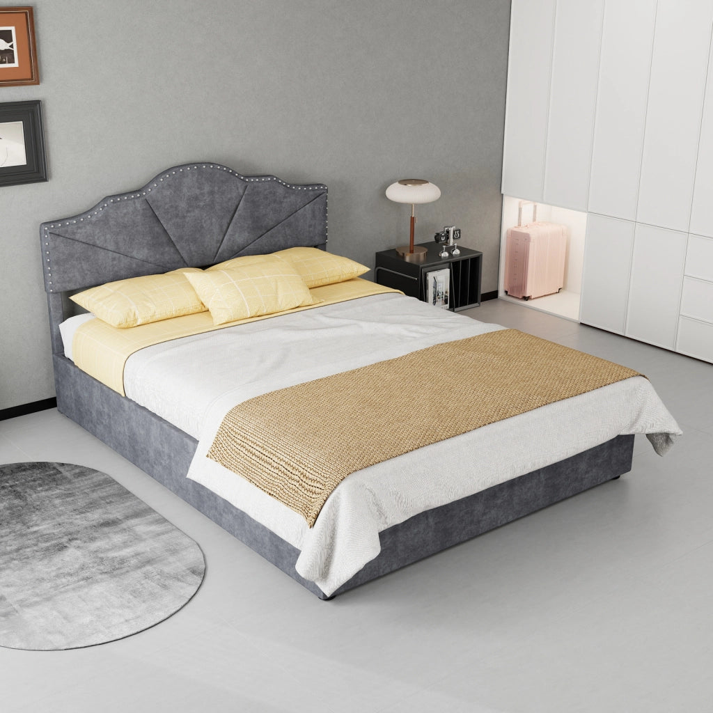 letto moderno tessuto e metallo grigio 140 x 200 cm