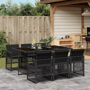 Set da Pranzo da Giardino 7 pz Nero con Cuscini in Polyrattan