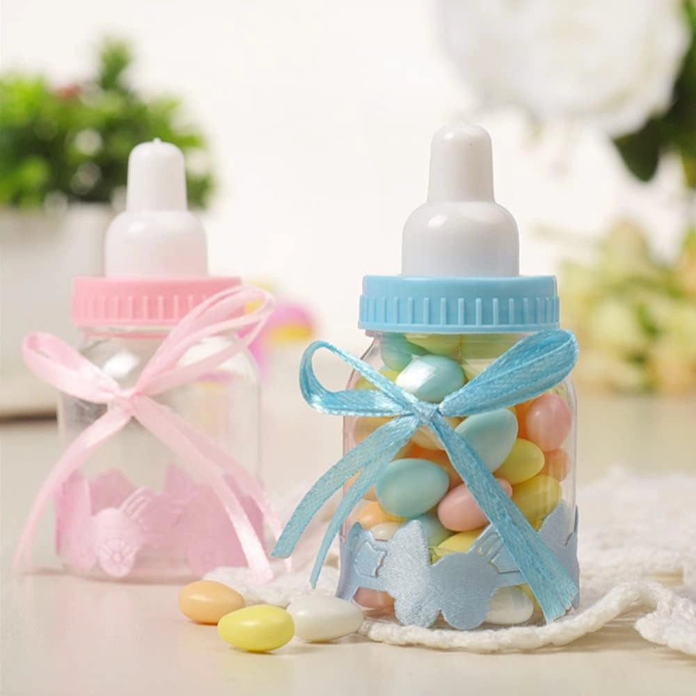Trade Shop - Maxi Biberon Porta Confetti Celeste Idea Nascita 30 Pezzi Baby +1 Maxi Battesimo -
