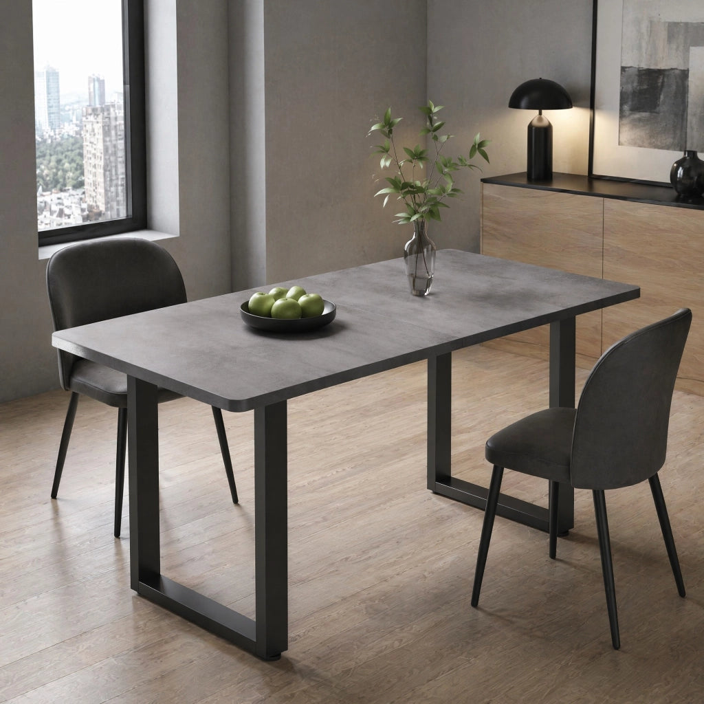 TAVOLO DA PRANZO rettangolare stile industriale nero e grigio