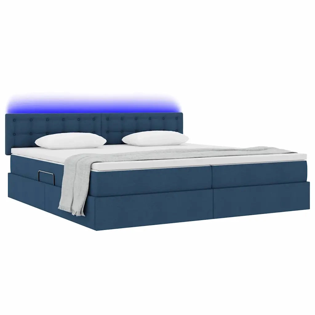 Letto con contenitore LED e materasso Blu 200 x 200 cm Tessuto