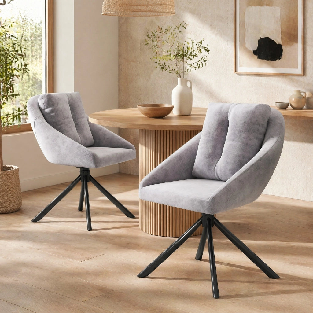 Set 2 sedie girevoli da pranzo in velluto grigio con struttura in metallo e rotazione 360°