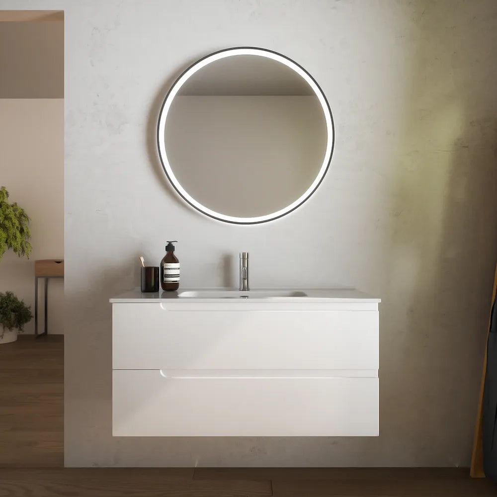 Mobile bagno sospeso 120 cm due cassetti bianco opaco con lavabo | Ardenne
