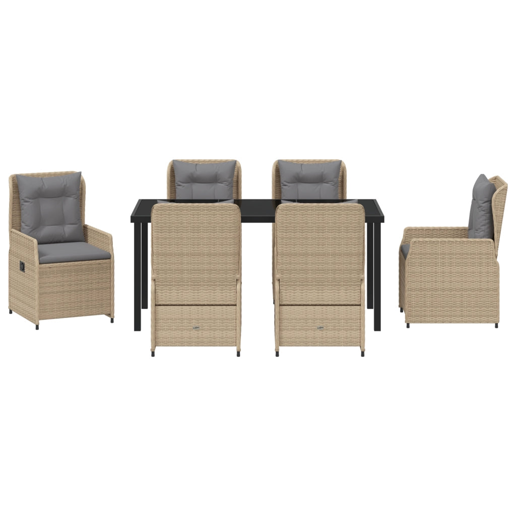 Set da Pranzo per Giardino 7 Pezzi Beige in Rattan Polietilene